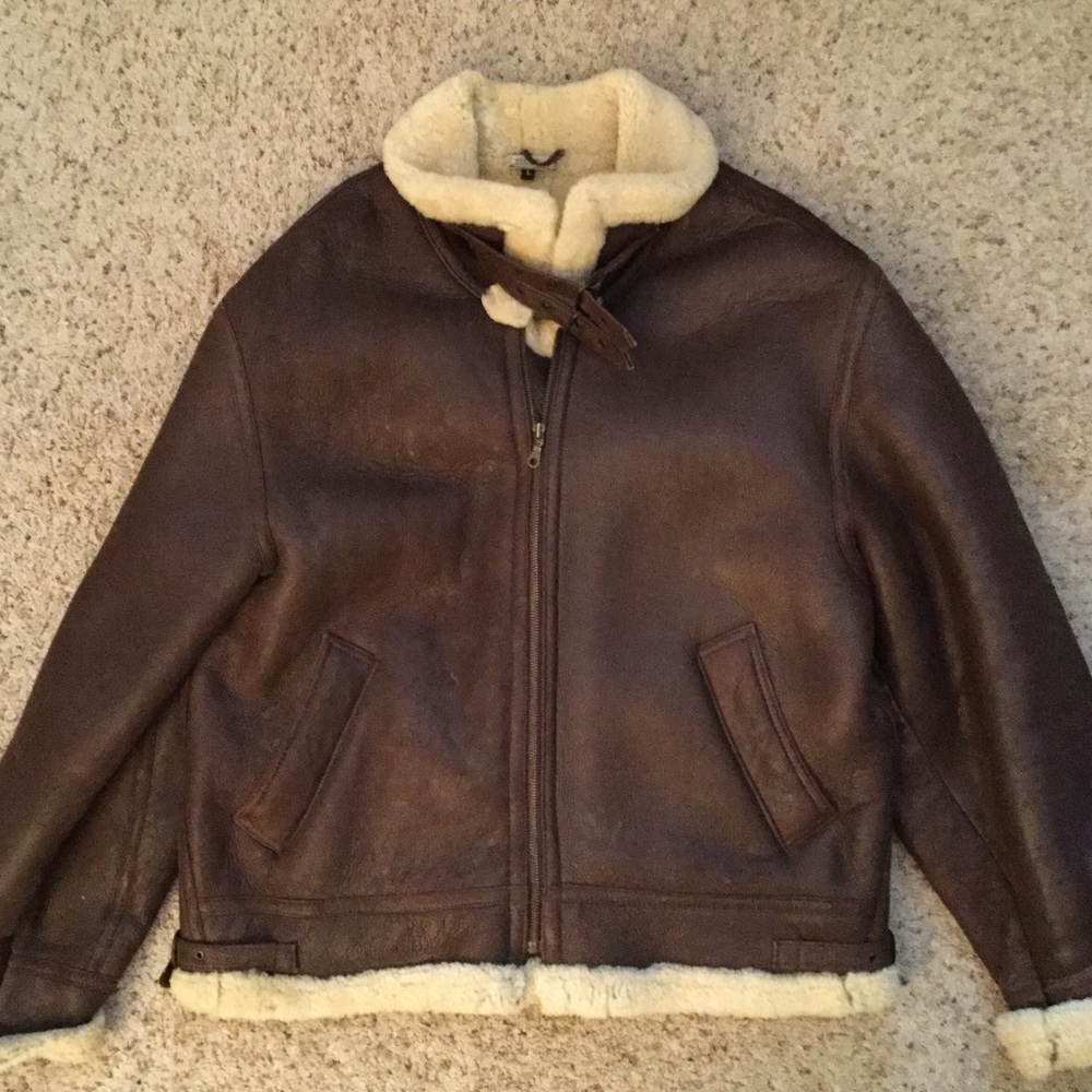 Men's Brown Shearling Lined Bomber Jacket